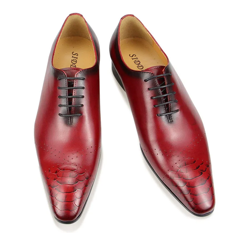 Red Snack Black Oxford Handmade Leather Shoes