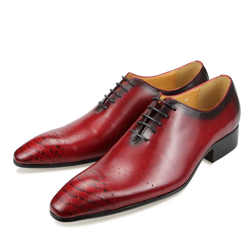 Red Snack Black Oxford Handmade Leather Shoes