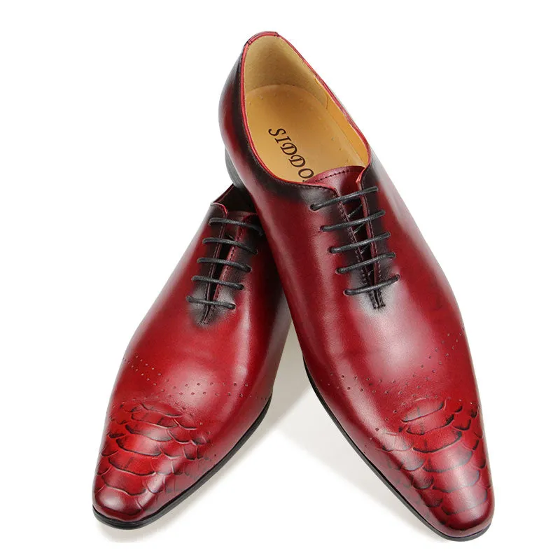 Red Snack Black Oxford Handmade Leather Shoes