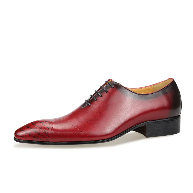 Red Snack Black Oxford Handmade Leather Shoes