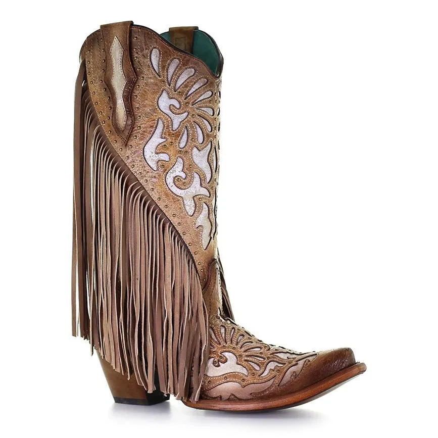 Saddle Lamb Inlay Studs, Fringe & Embroidery Western Boot - Corral Boots