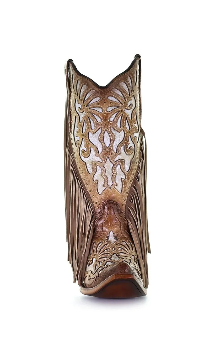 Saddle Lamb Inlay Studs, Fringe & Embroidery Western Boot - Corral Boots