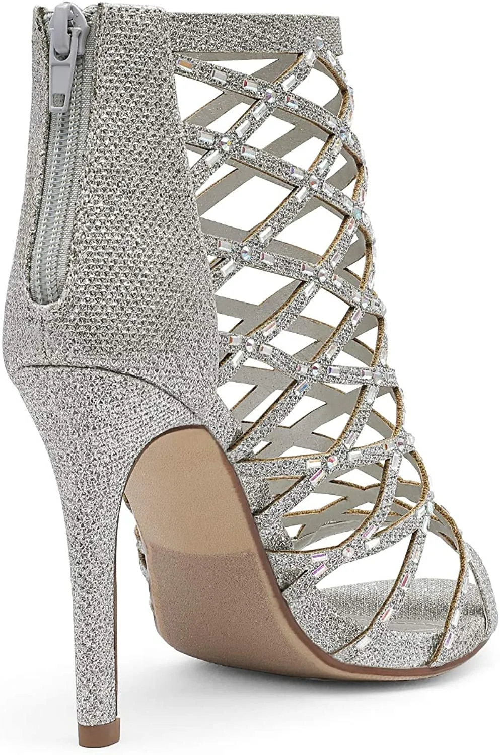 Silver Womens Crisscross Strap Stiletto Sandals