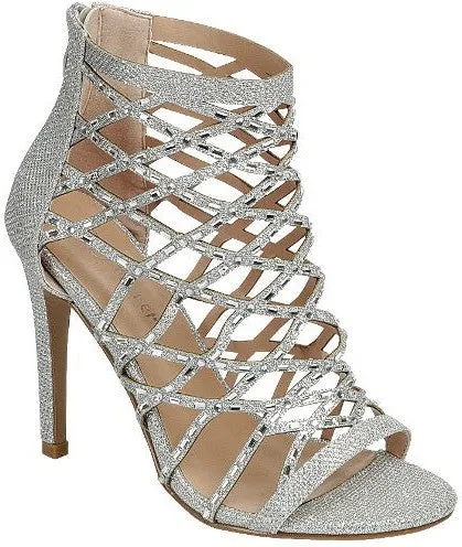 Silver Womens Crisscross Strap Stiletto Sandals