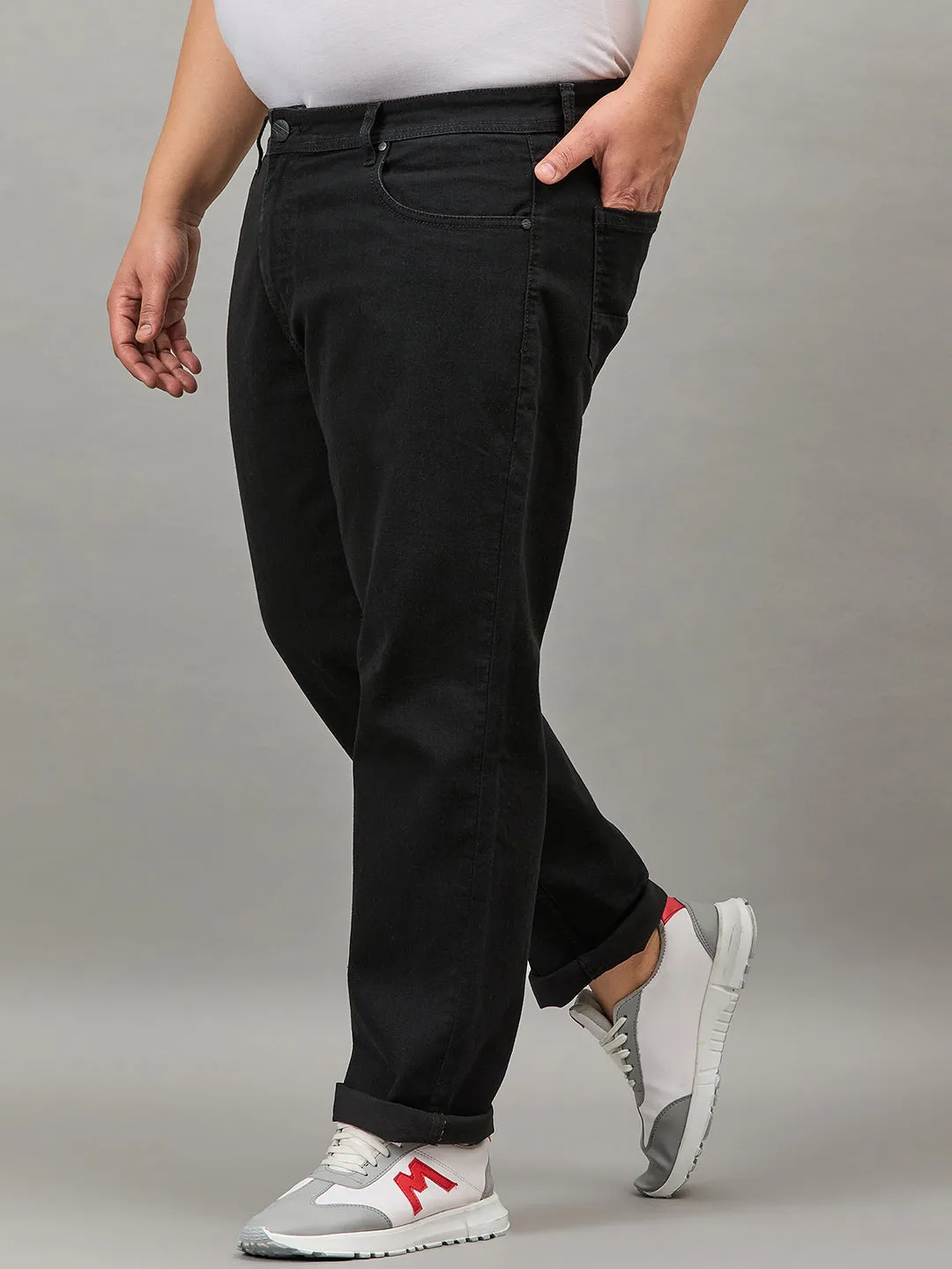 Style Quotient Men Plus Size Black Tapered Fit Mid Rise Stretchable Jeans