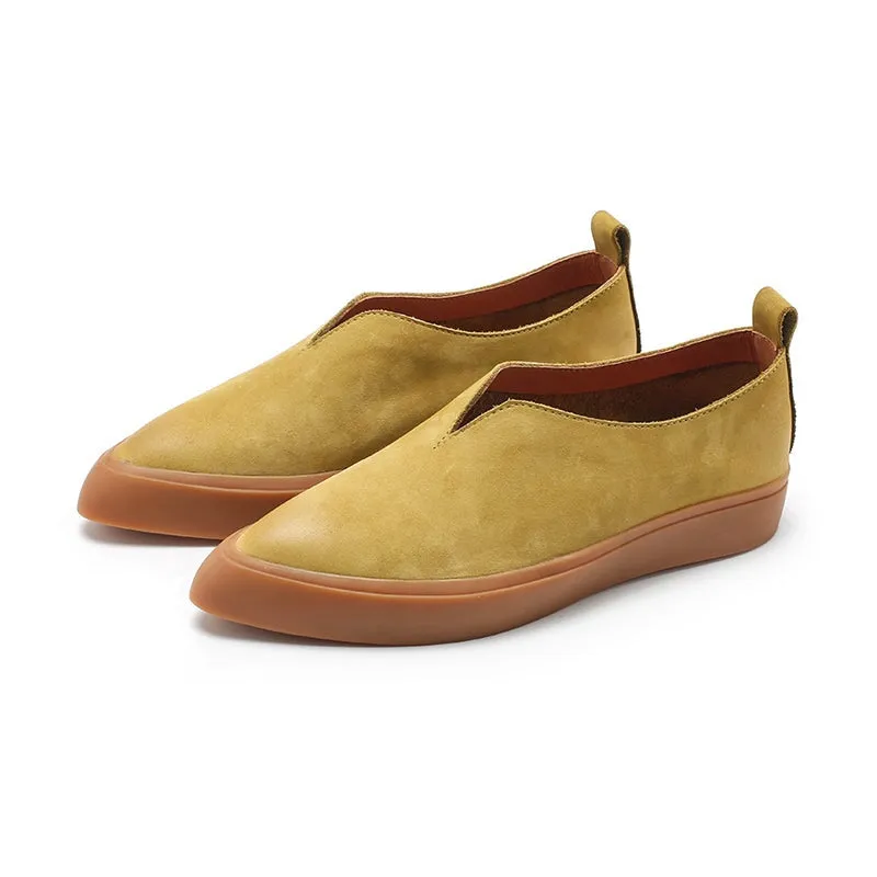 Witch Style Point Toe Nubuck Leather Flat Loafers in 6 Colors