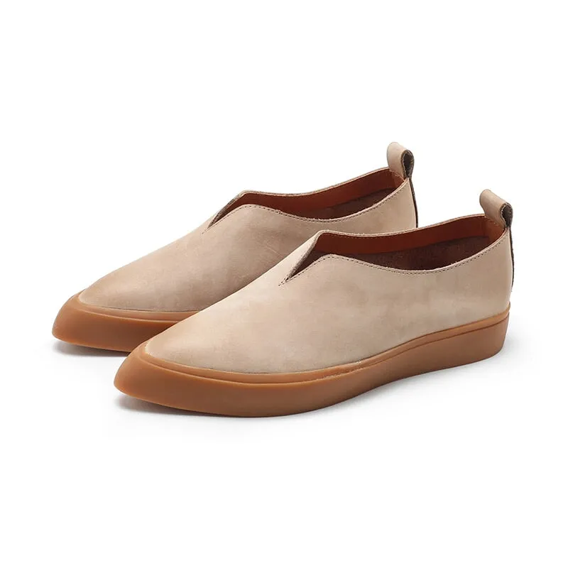 Witch Style Point Toe Nubuck Leather Flat Loafers in 6 Colors