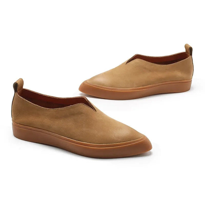 Witch Style Point Toe Nubuck Leather Flat Loafers in 6 Colors