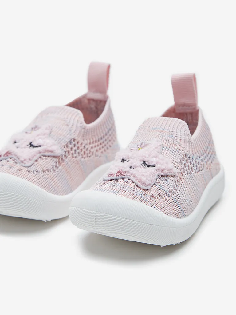 Yellow Pink Star Applique Knitted Shoes